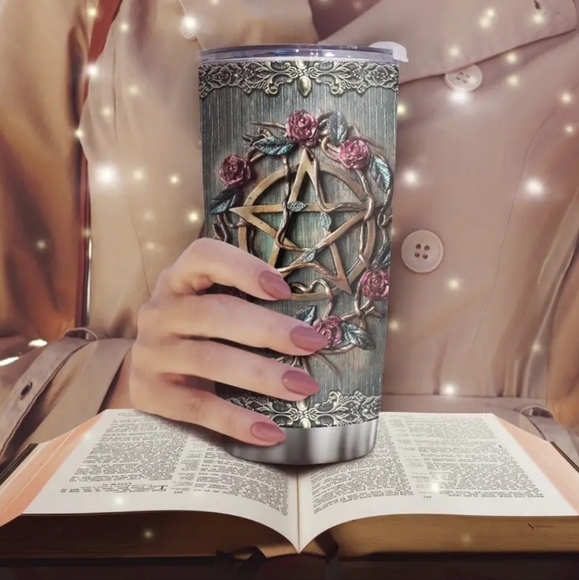 Pentacle Floral ✦ Travel Tumbler ✦ Witchy 20oz Stainless Steel w/ Double-Wall - Picture 8 of 12